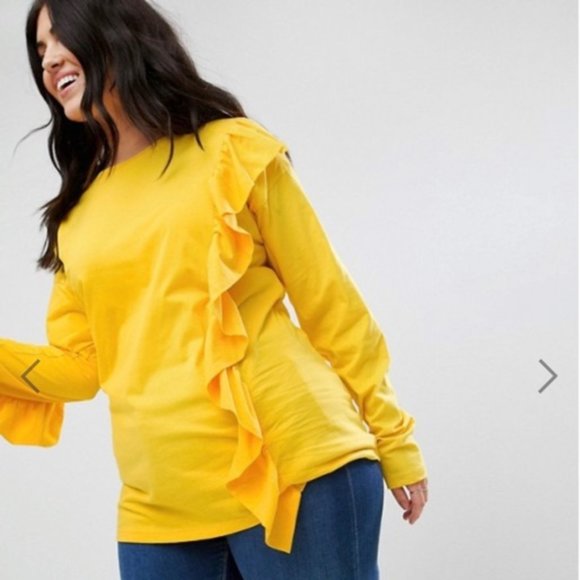 ASOS CURVE Long Sleeve Top with Ruffle Sleeves - Picture 1 of 6